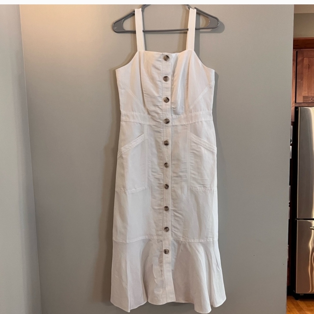 NWT Banana Republic Size 16 White Linen Midi Summer Dress.